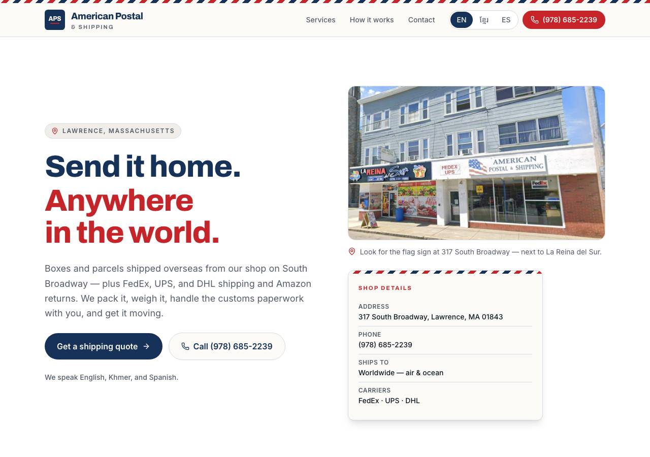 Screenshot of americanpostal.org taken by the zone census on 2026-08-27