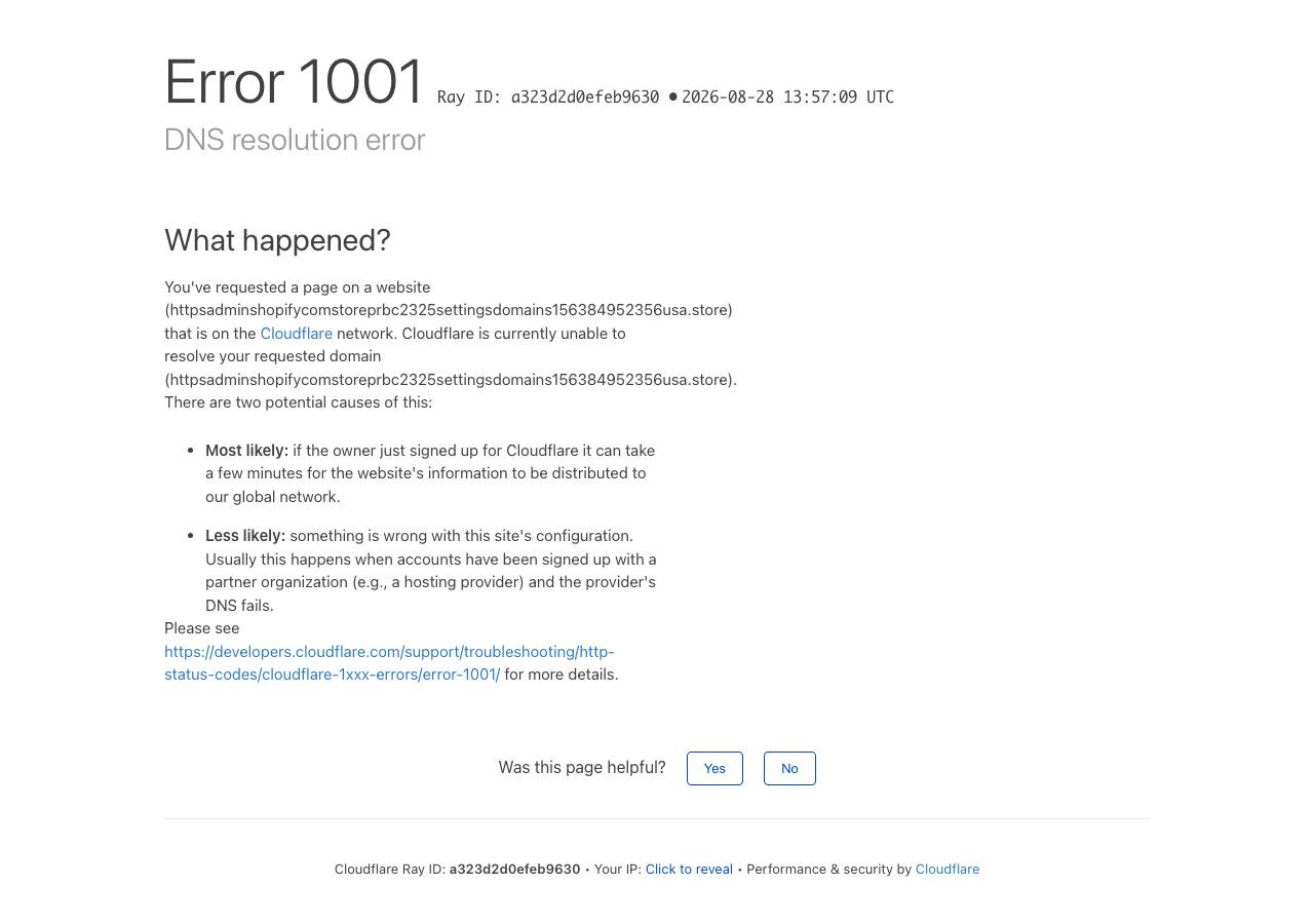 Screenshot of httpsadminshopifycomstoreprbc2325settingsdomains156384952356usa.store taken by the zone census on 2026-08-27