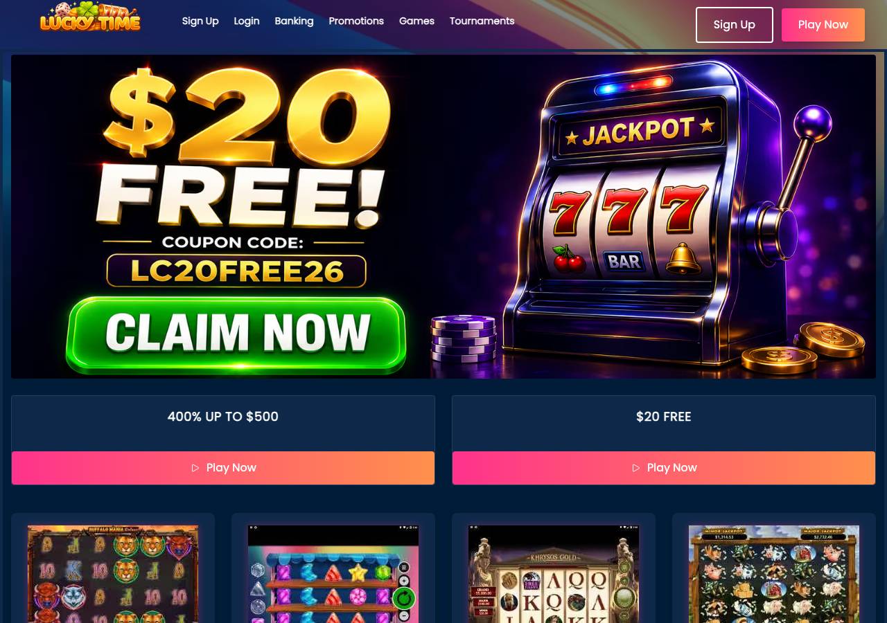 Screenshot of luckytimecasino.org taken by the zone census on 2026-08-27