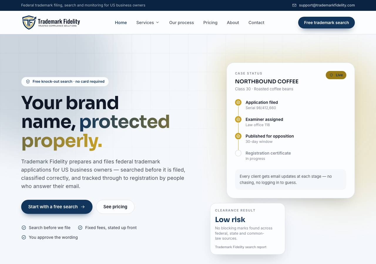 Screenshot of trademarkfidelity.com taken by the zone census on 2026-08-27