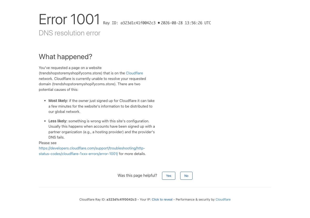 Screenshot of trendshopstoremyshopifycoms.store taken by the zone census on 2026-08-27