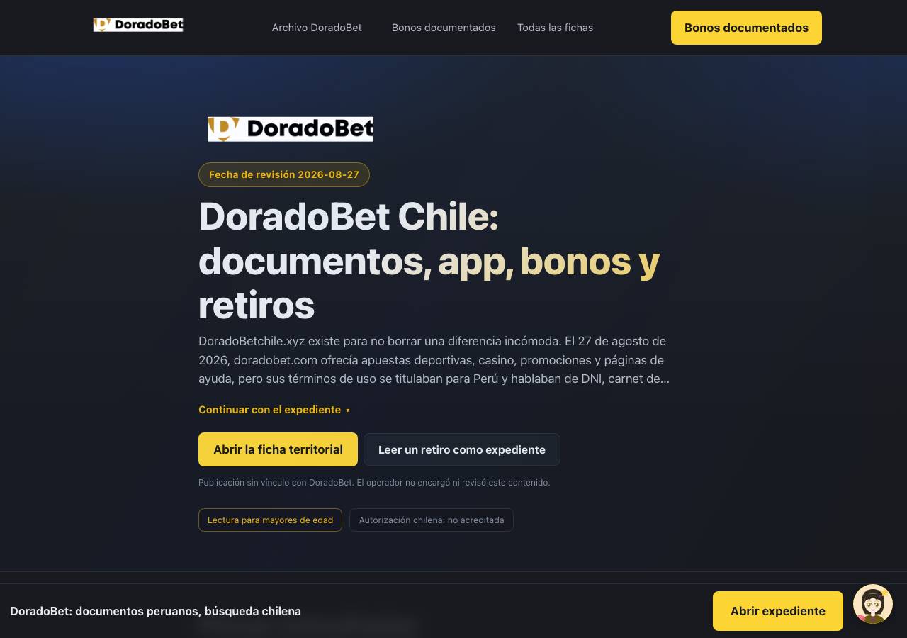 Screenshot of doradobetchile.xyz taken by the zone census on 2026-08-28