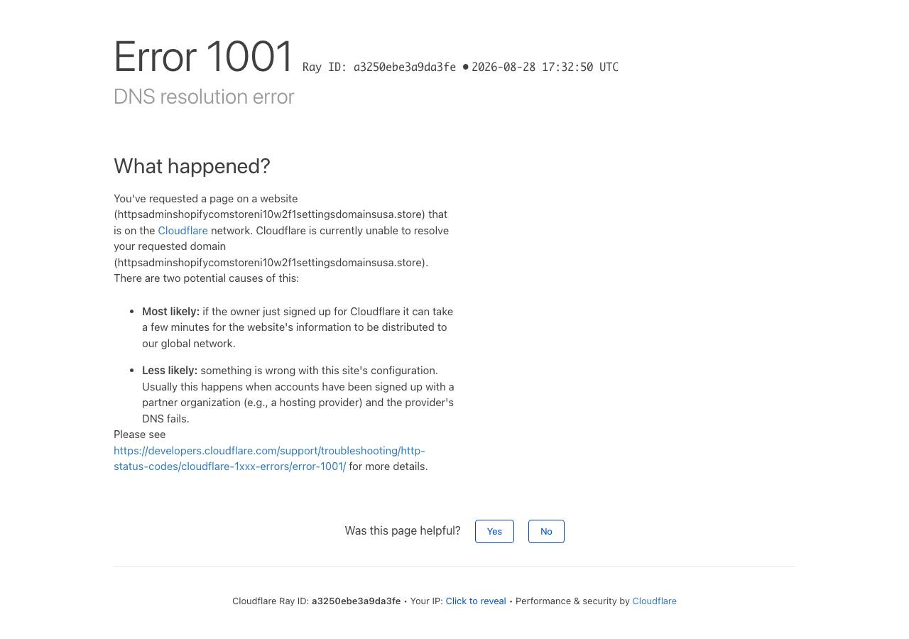 Screenshot of httpsadminshopifycomstoreni10w2f1settingsdomainsusa.store taken by the zone census on 2026-08-28