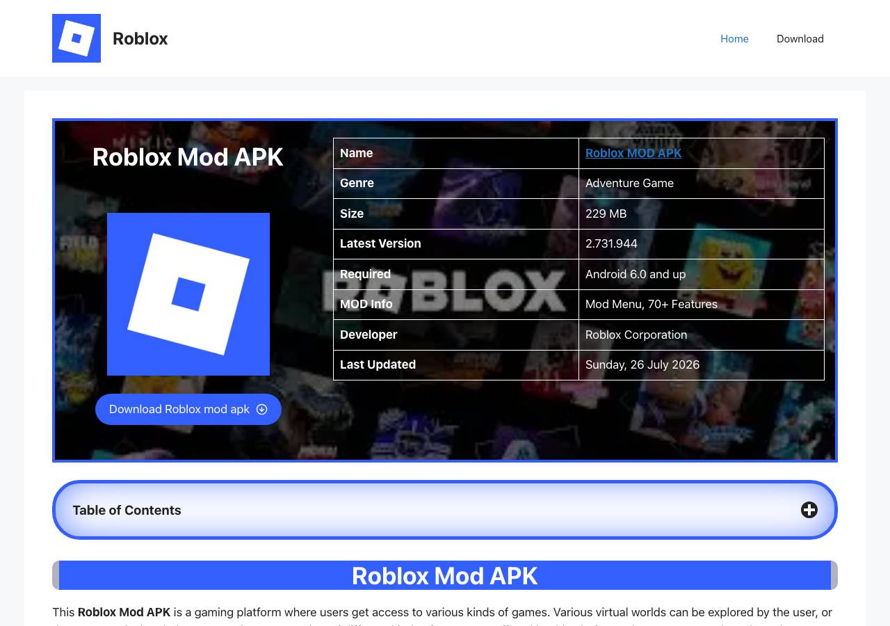 Screenshot of robloxmodapk.org taken by the zone census on 2026-08-28