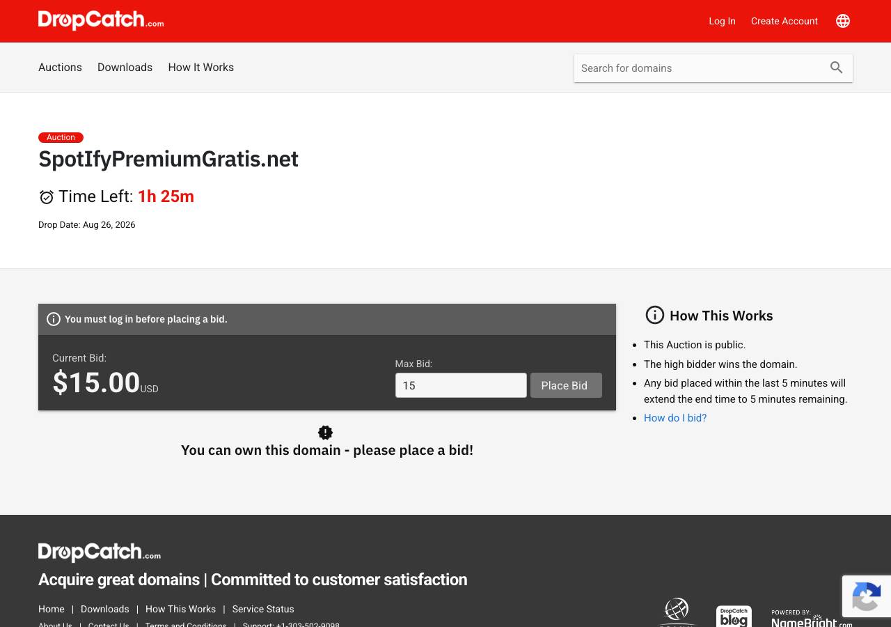 Screenshot of spotifypremiumgratis.net taken by the zone census on 2026-08-28