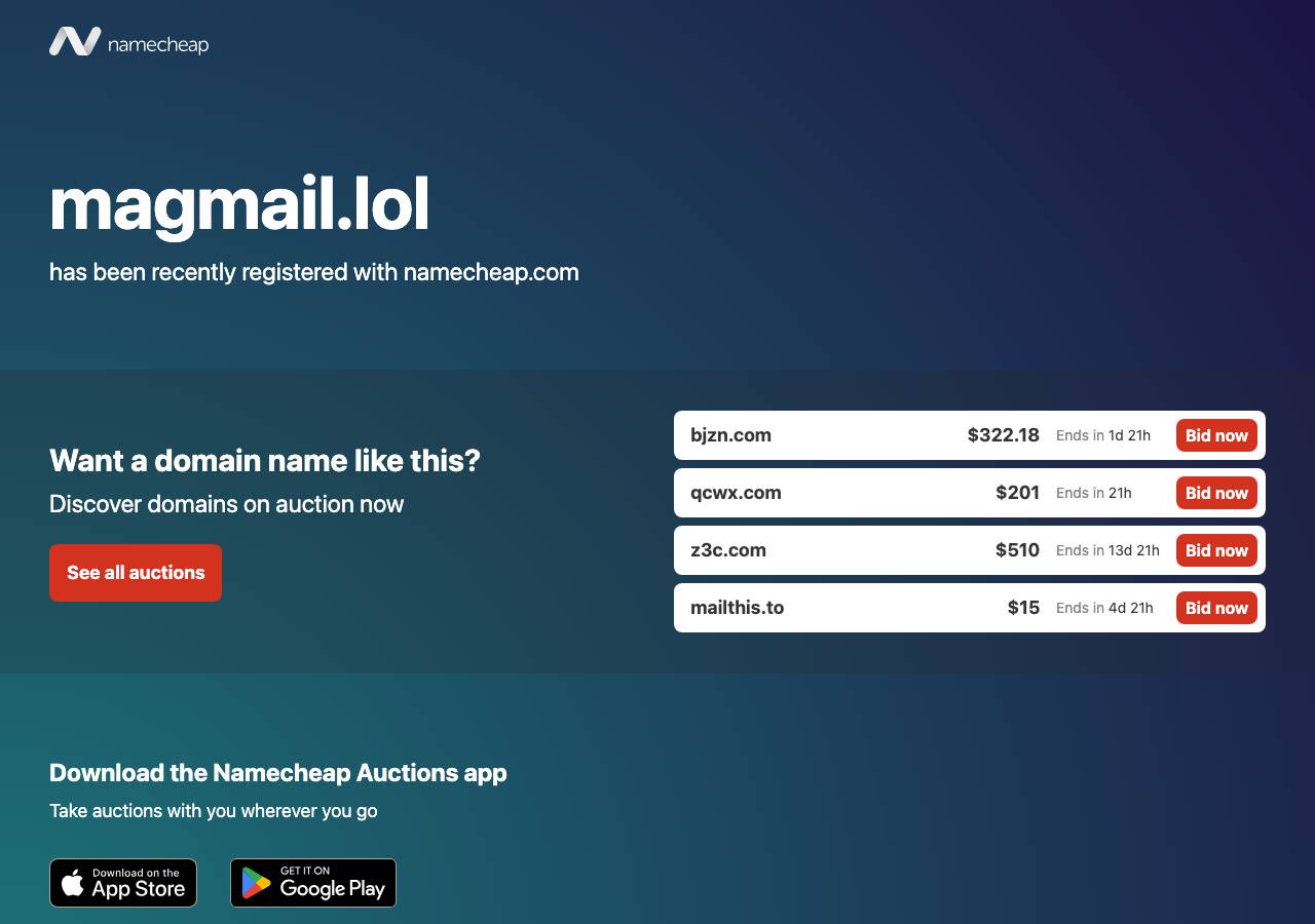 Screenshot of magmail.lol taken by the zone census on 2026-08-29