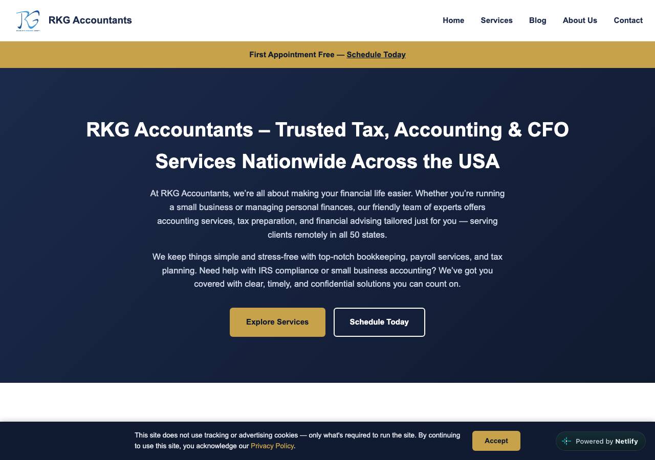 Screenshot of rkgaccountants.com taken by the zone census on 2026-08-29