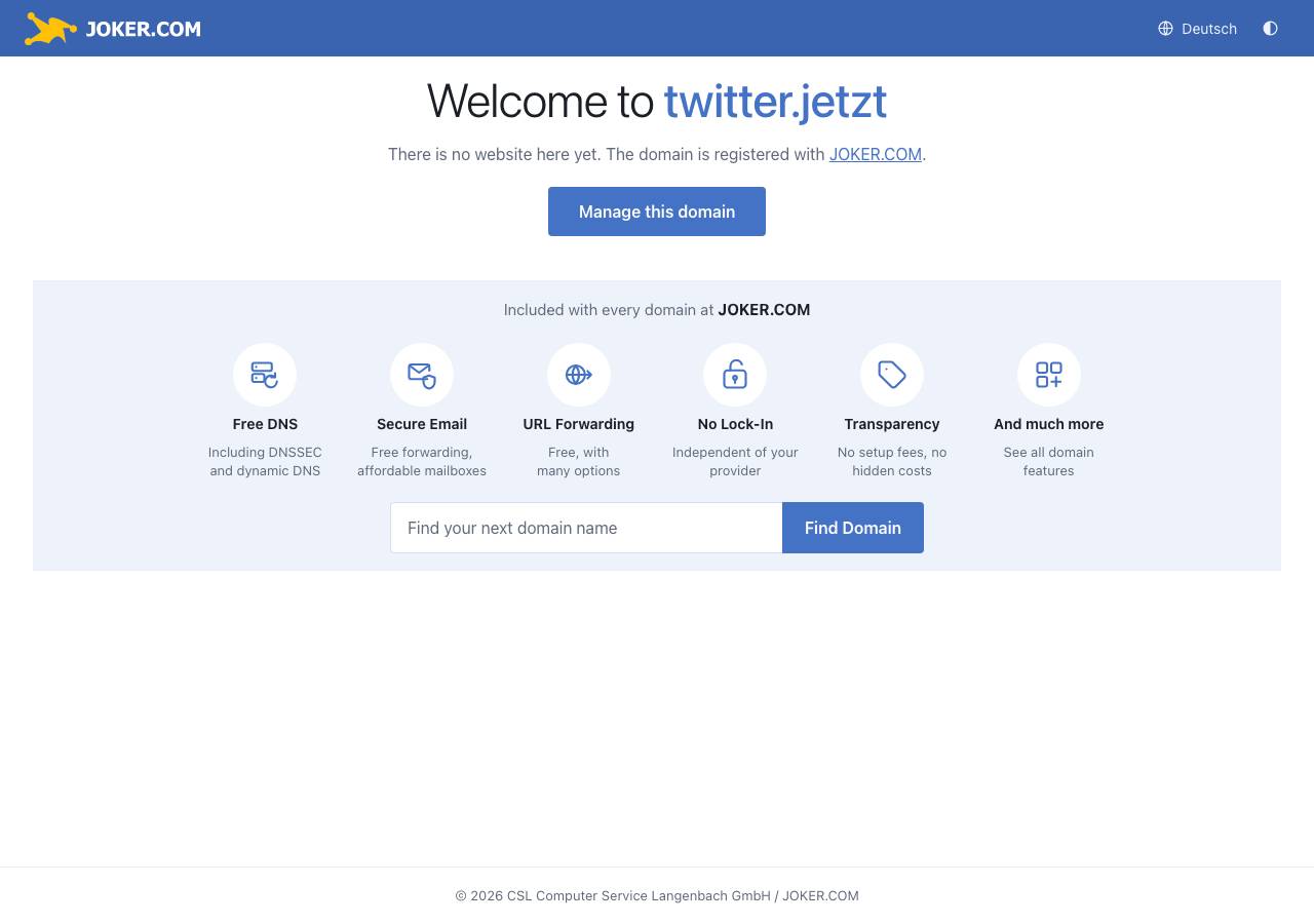 Screenshot of twitter.jetzt taken by the zone census on 2026-08-29
