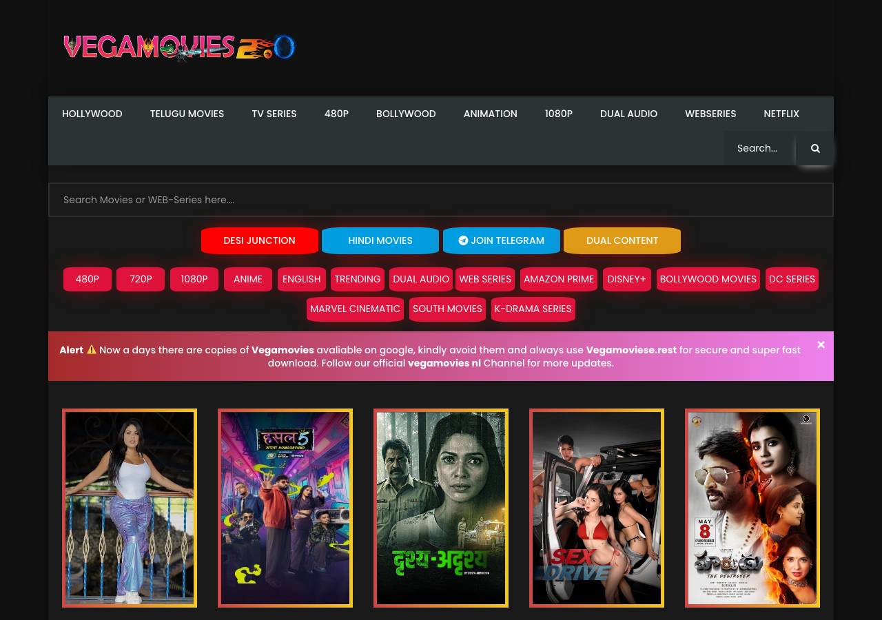 Screenshot of vegamoviesnl.space taken by the zone census on 2026-08-29