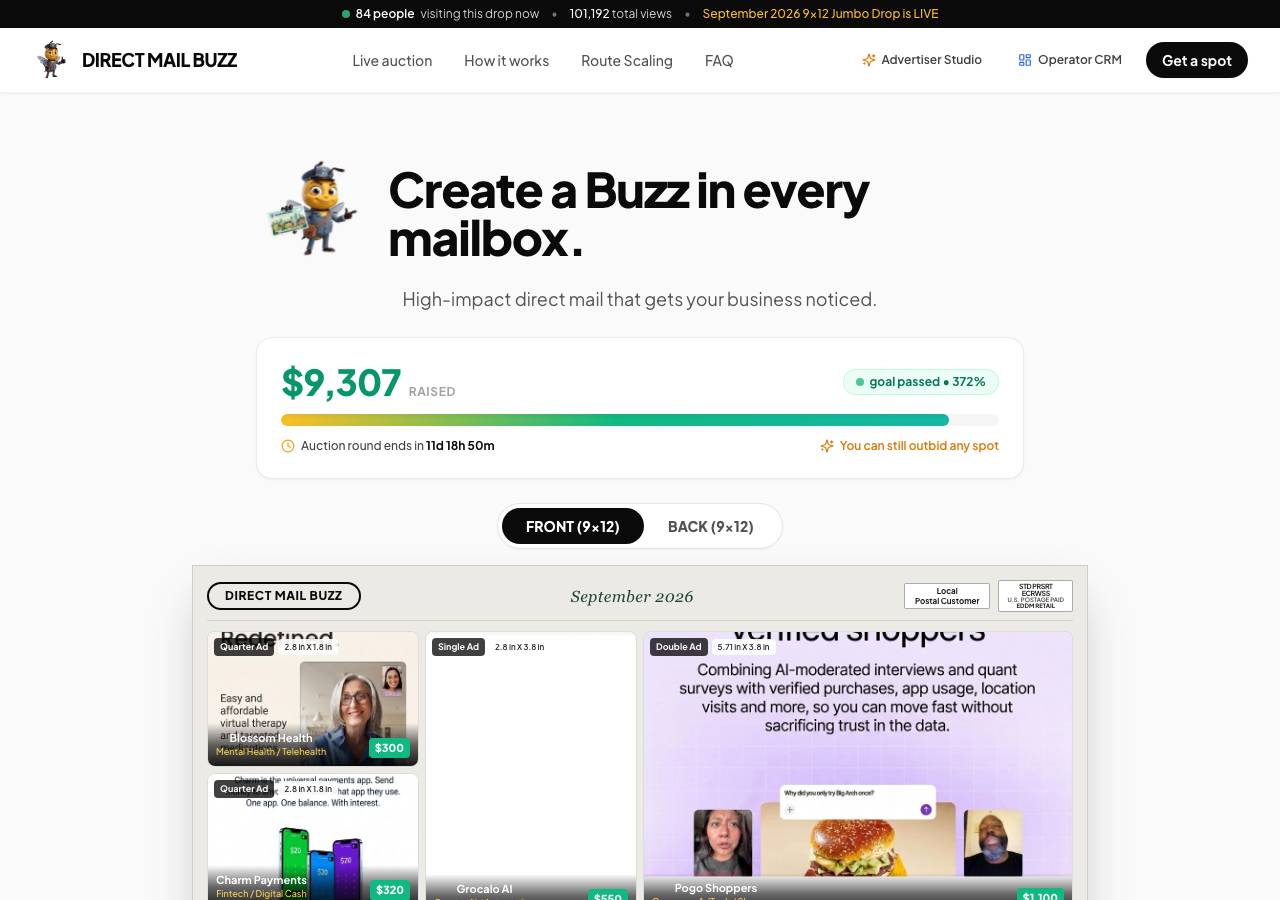 Screenshot of directmail.buzz taken by the zone census on 2026-08-30