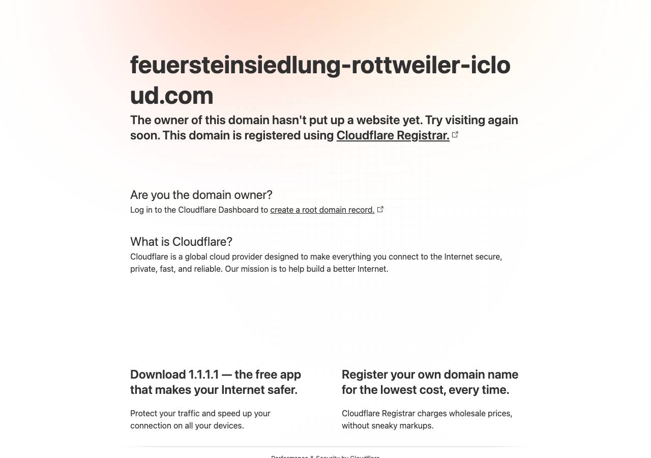 Screenshot of feuersteinsiedlung-rottweiler-icloud.com taken by the zone census on 2026-08-30