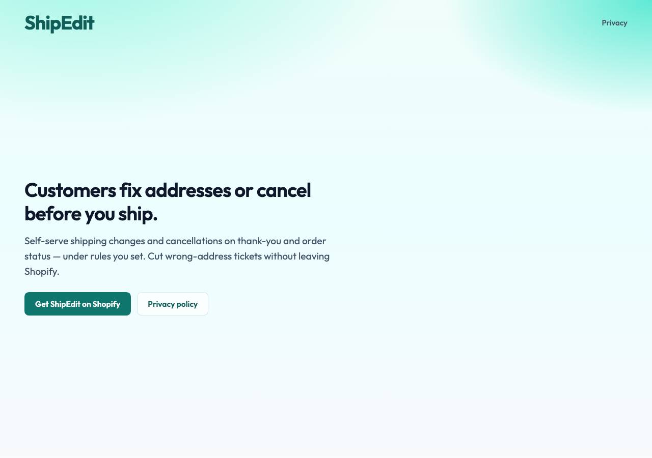 Screenshot of shopifyeditaddress.com taken by the zone census on 2026-08-30