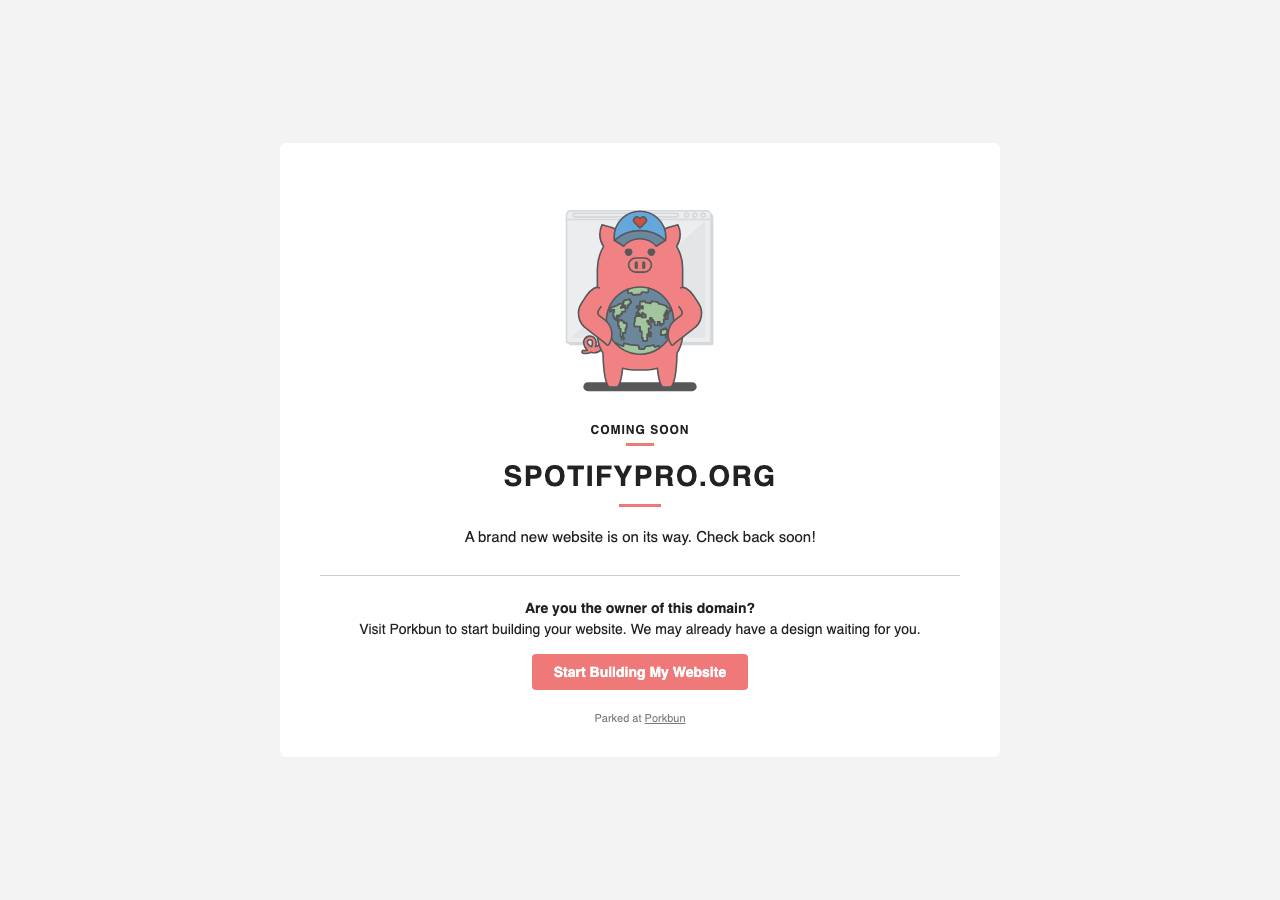 Screenshot of spotifypro.org taken by the zone census on 2026-08-30