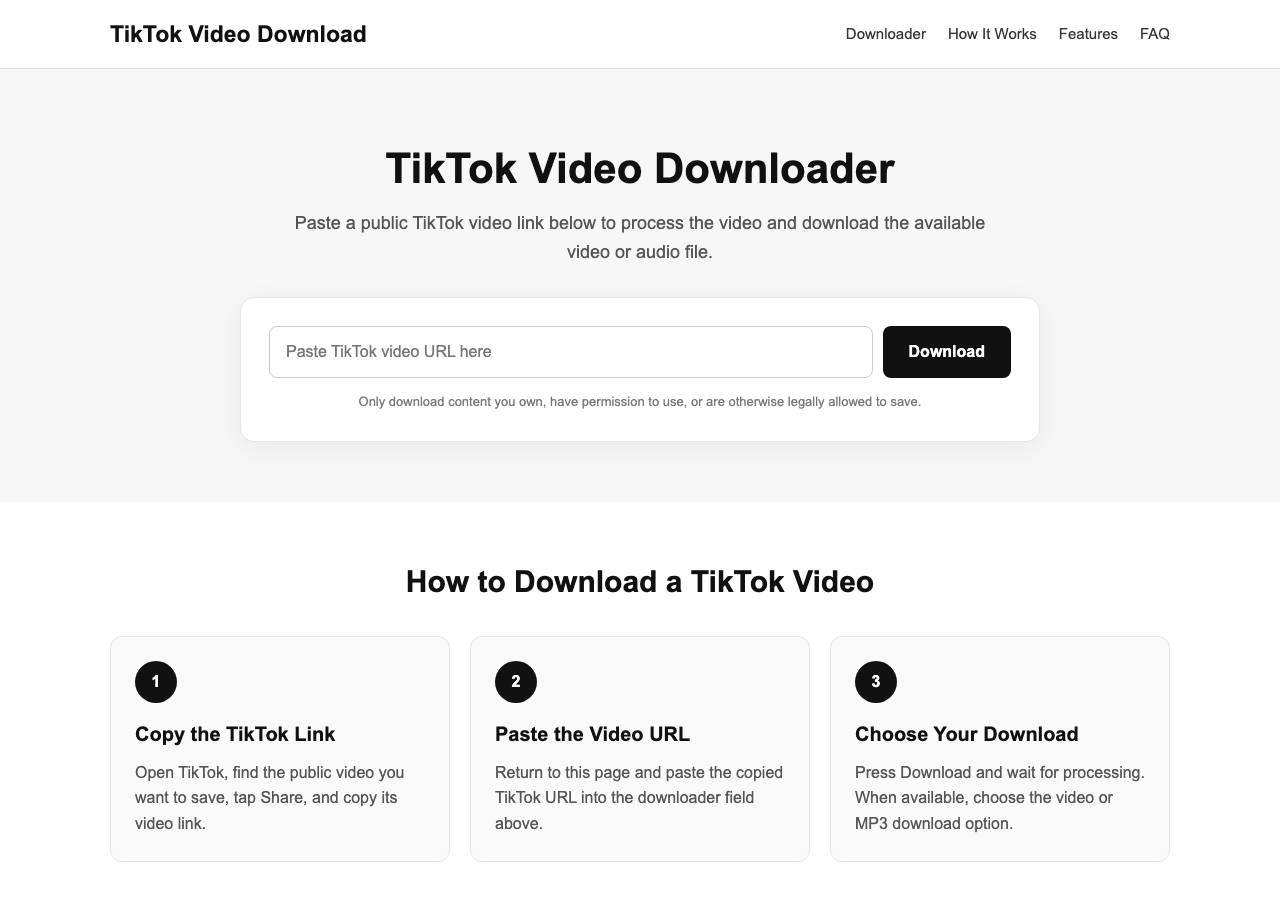 Screenshot of tiktokvideodownload.live taken by the zone census on 2026-08-30