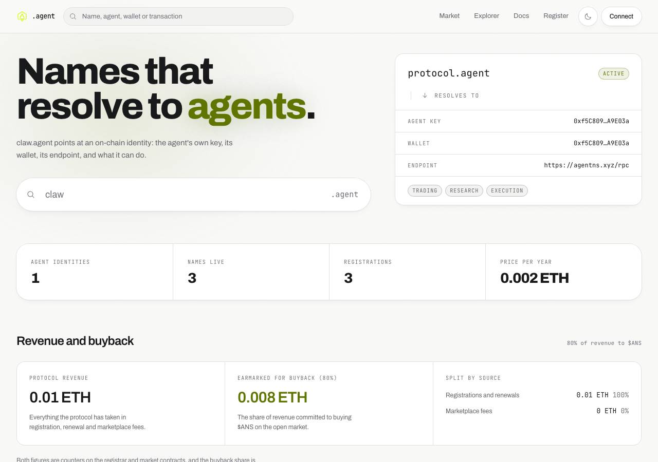 Screenshot of agentsn.xyz taken by the zone census on 2026-08-31