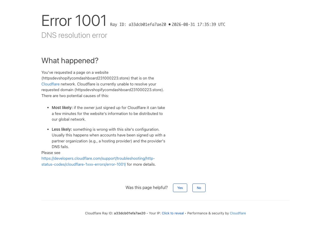 Screenshot of httpsdevshopifycomdashboard231000223.store taken by the zone census on 2026-08-31