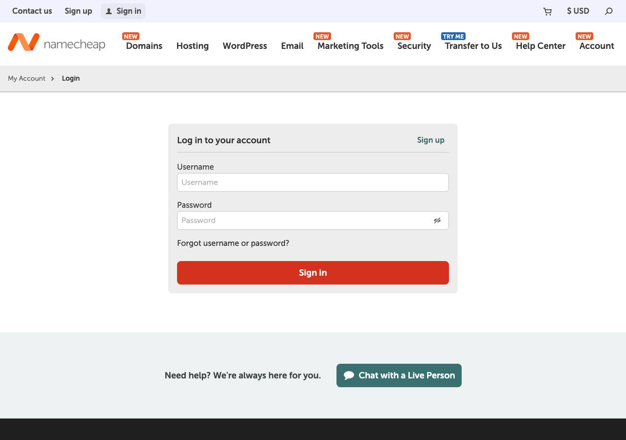 Screenshot of account-namecheap.com taken by the zone census on 2026-09-01