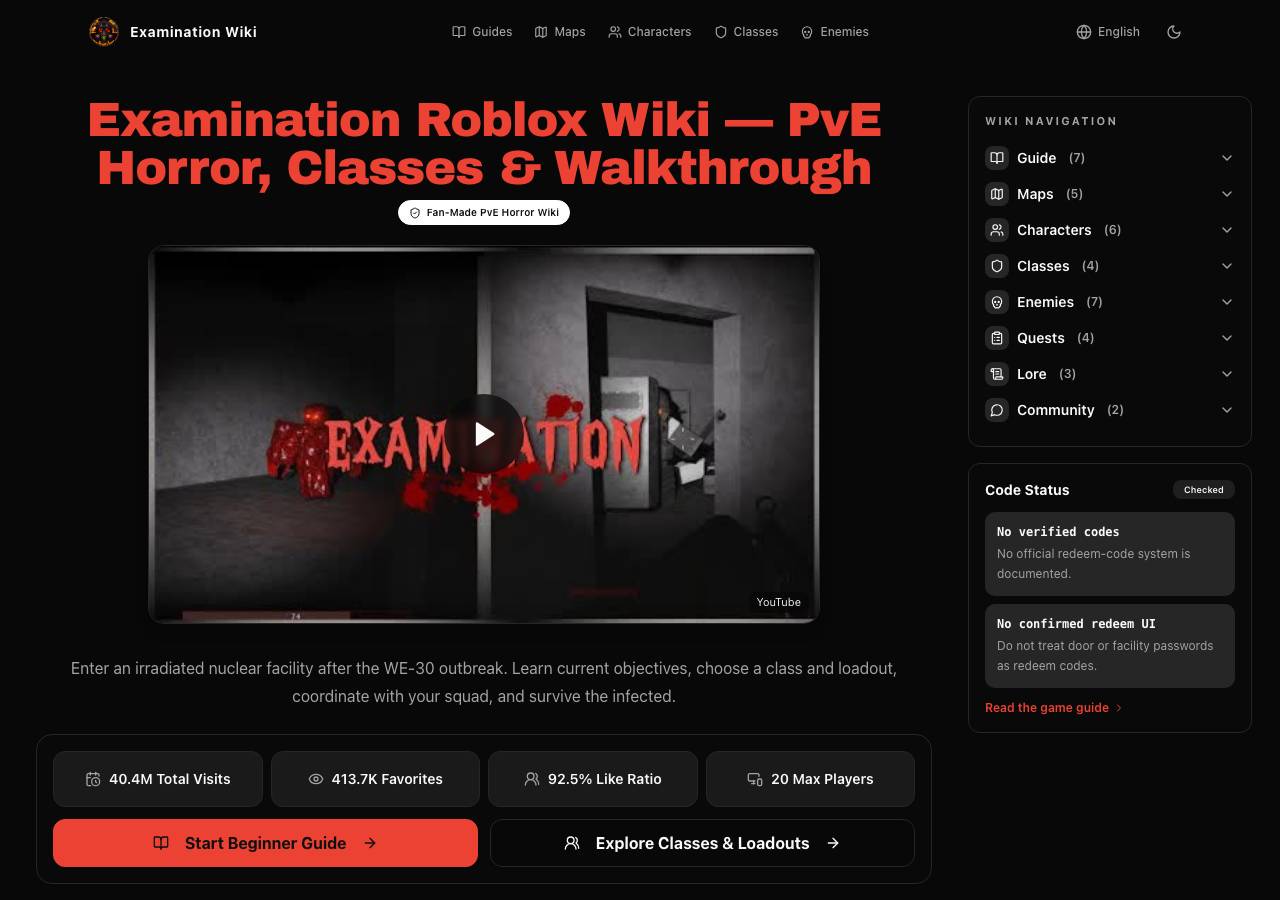Screenshot of examinationroblox.wiki taken by the zone census on 2026-09-01