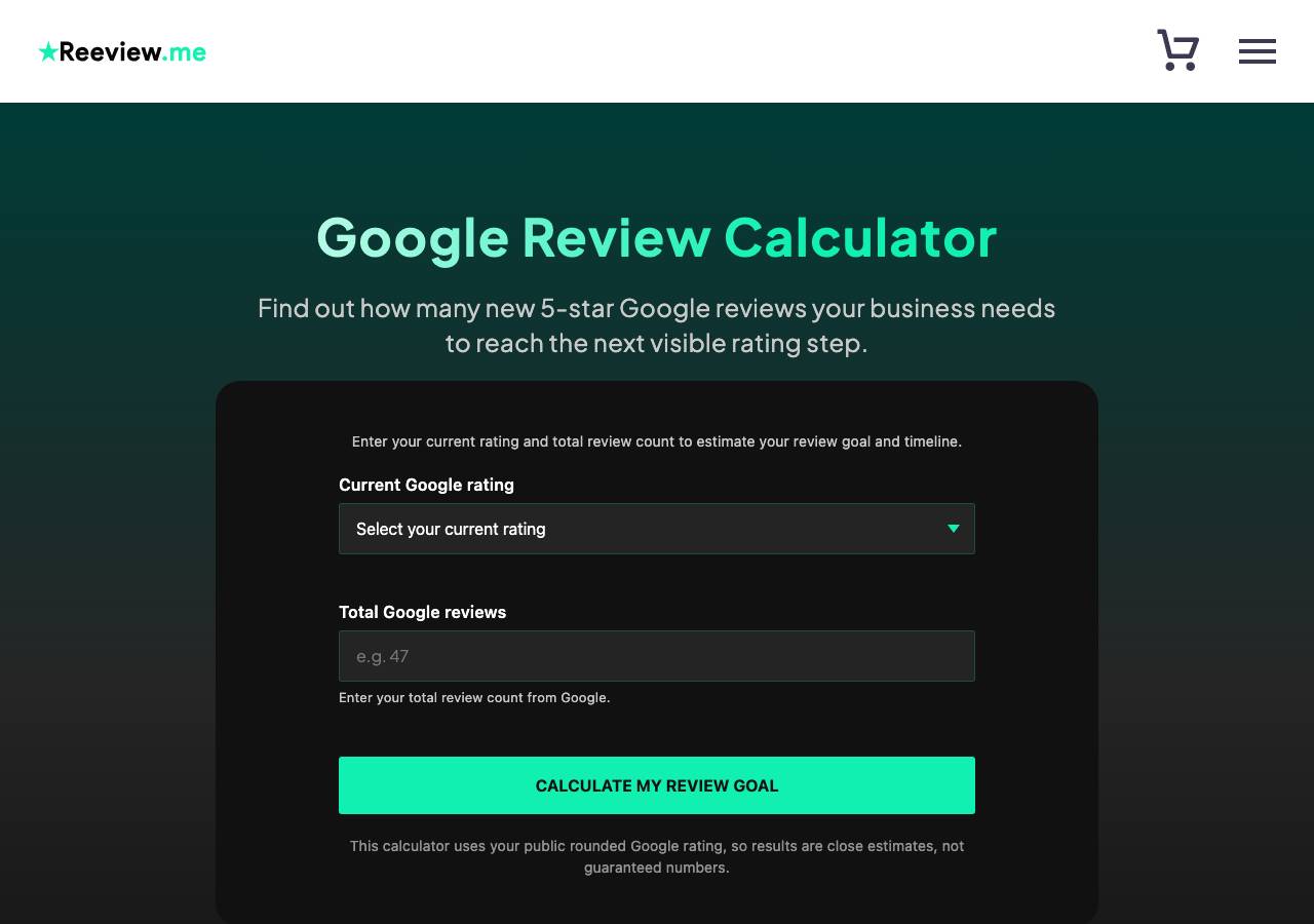Screenshot of googlereviewcalculator.app taken by the zone census on 2026-09-01