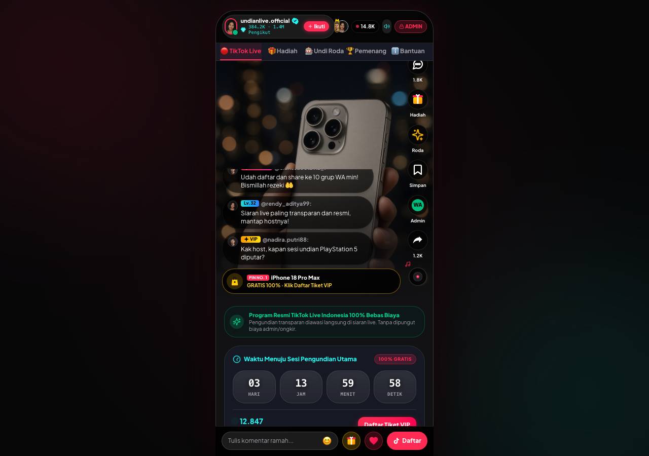Screenshot of undian-tiktok.online taken by the zone census on 2026-09-01