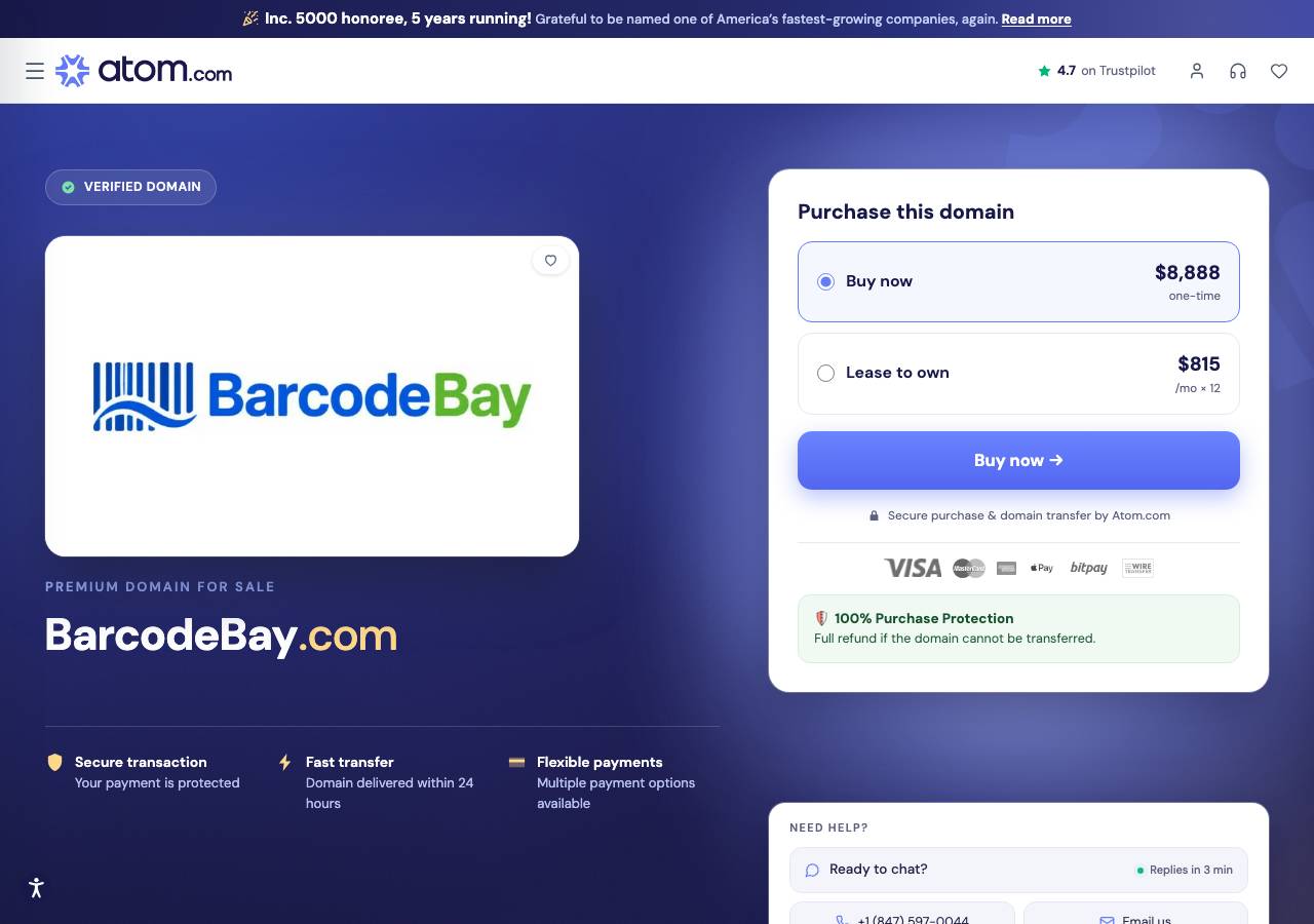 Screenshot of barcodebay.com taken by the zone census on 2026-09-02