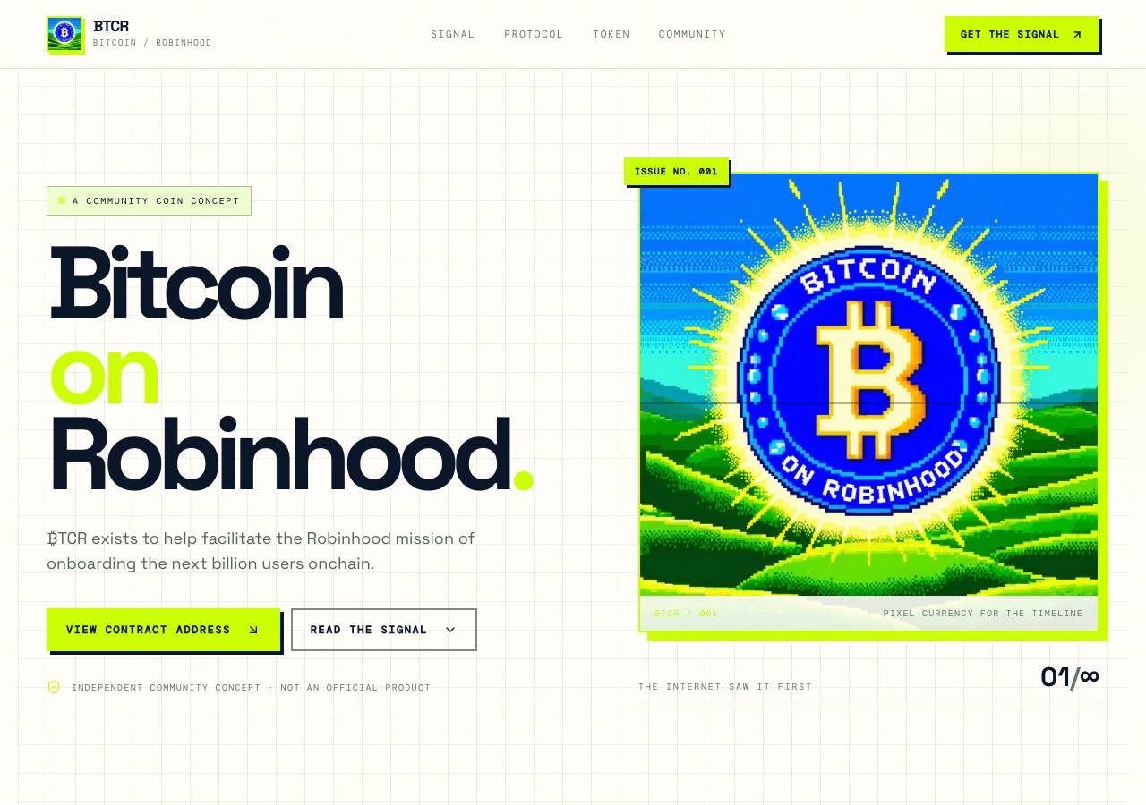 Screenshot of bitcoinonrobinhood.fun taken by the zone census on 2026-09-02