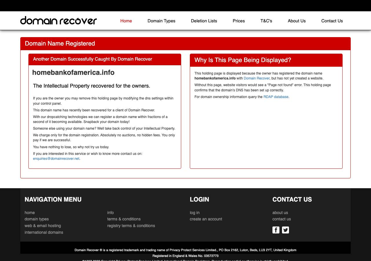 Screenshot of homebankofamerica.info taken by the zone census on 2026-09-02