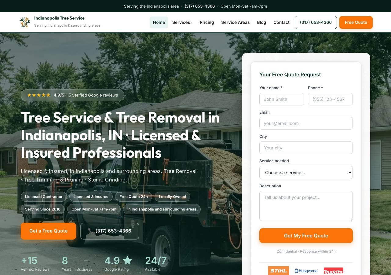 Screenshot of indianapolis-tree-service.com taken by the zone census on 2026-09-02