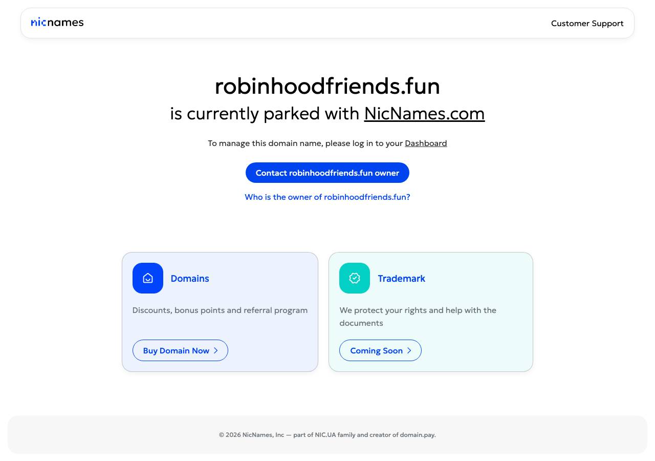 Screenshot of robinhoodfriends.fun taken by the zone census on 2026-09-02