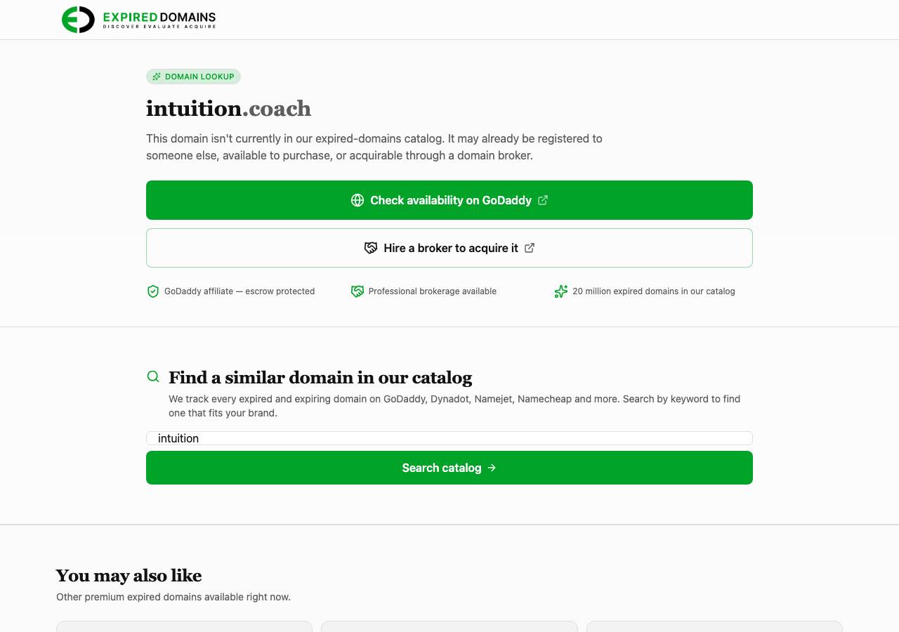 Screenshot of intuition.coach taken by the zone census on 2026-09-03