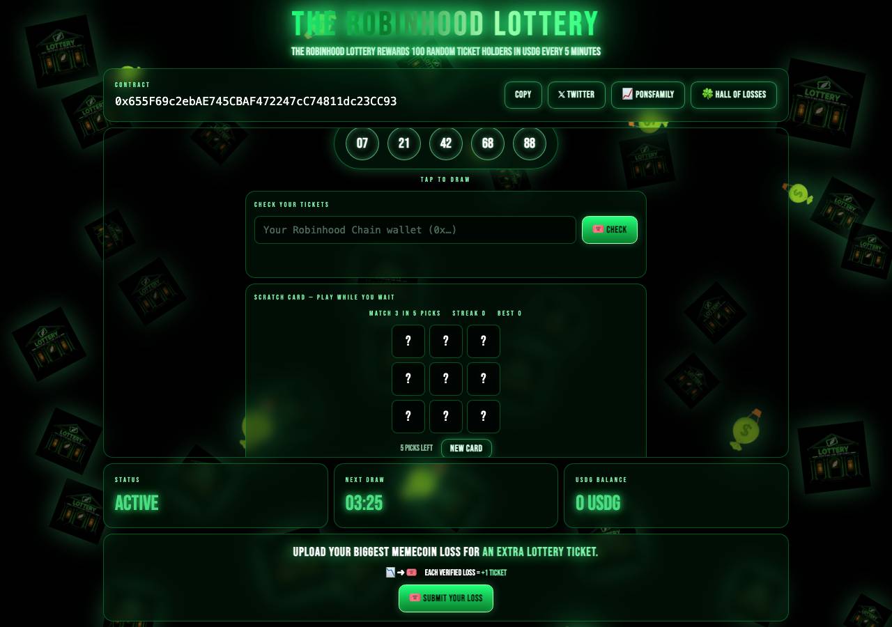 Screenshot of lotteryhood.fun taken by the zone census on 2026-09-03