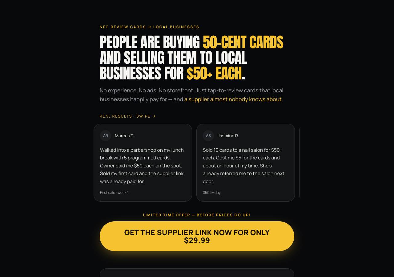 Screenshot of sellinggooglereviewcards.com taken by the zone census on 2026-09-03