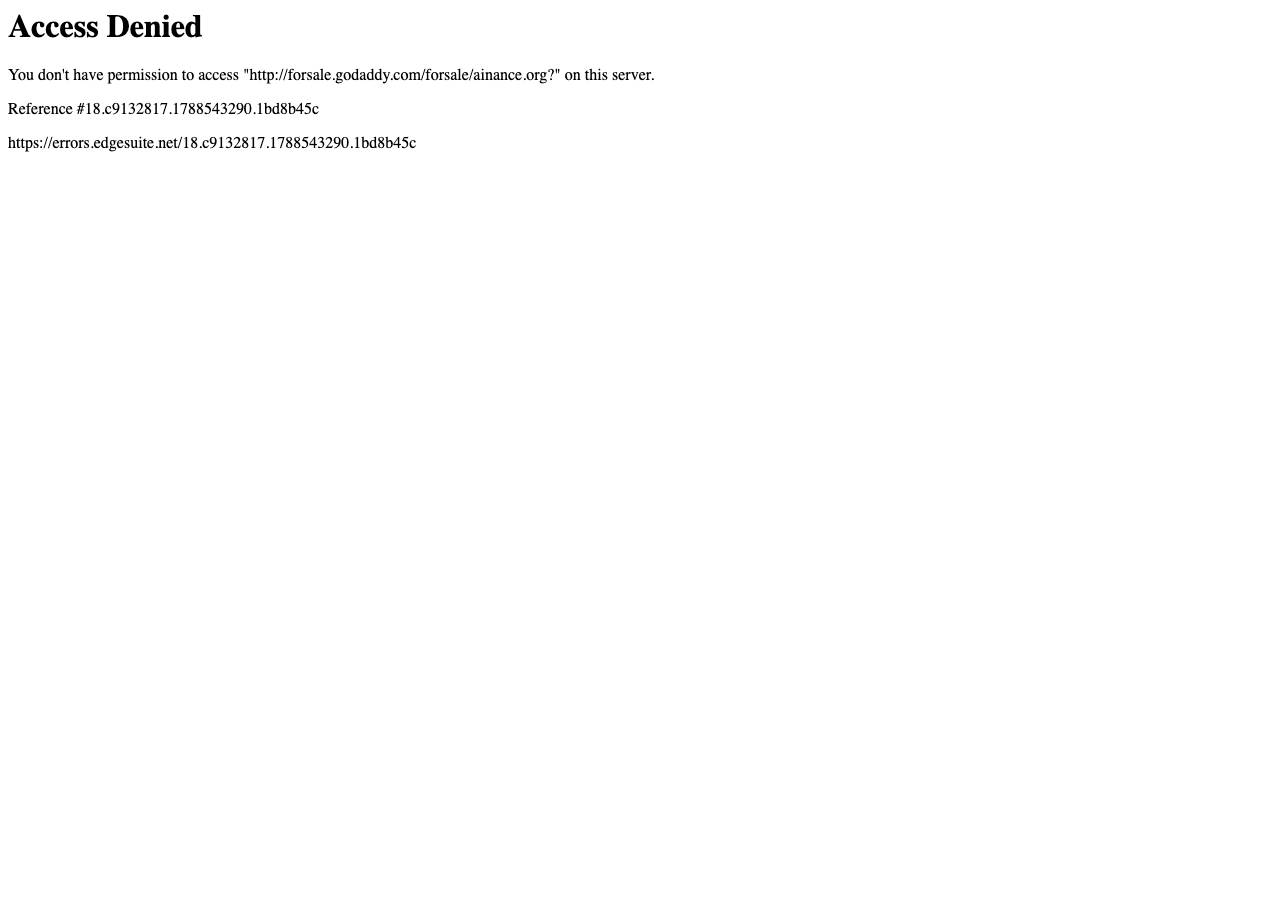 Screenshot of ainance.org taken by the zone census on 2026-09-04