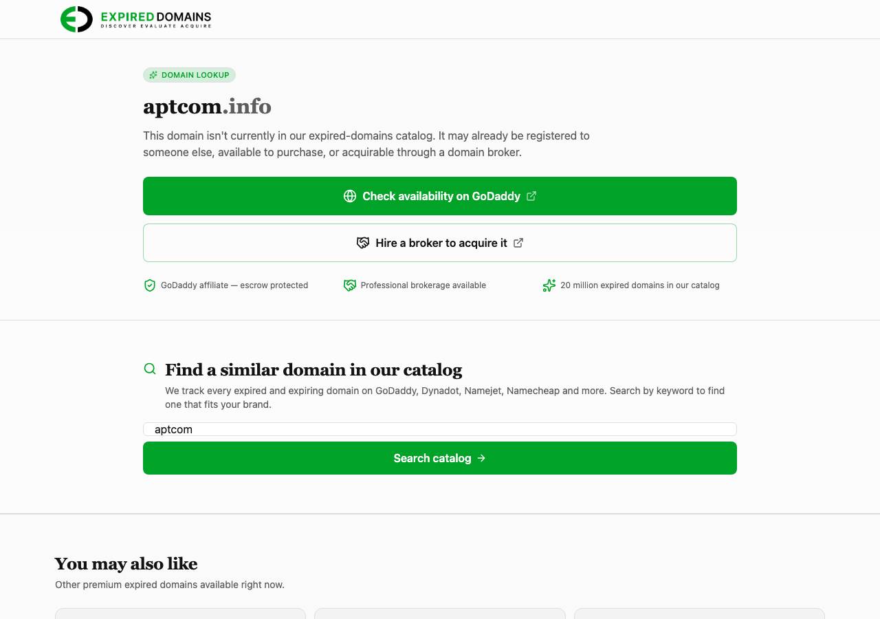 Screenshot of aptcom.info taken by the zone census on 2026-09-04