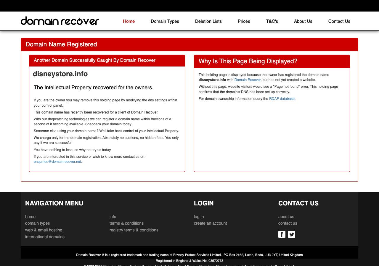 Screenshot of disneystore.info taken by the zone census on 2026-09-04