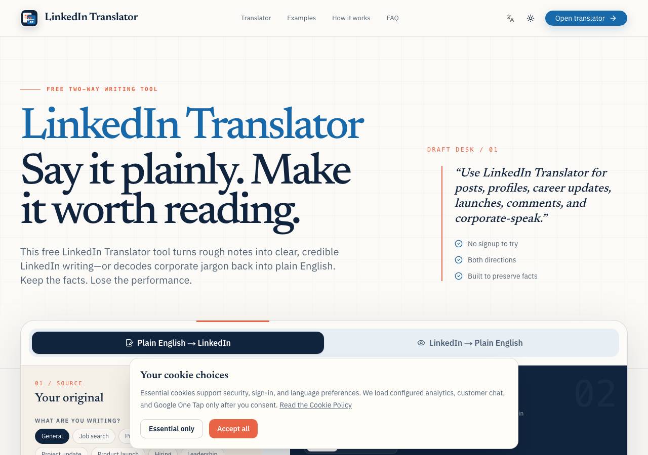 Screenshot of linkedintranslator.app taken by the zone census on 2026-09-04