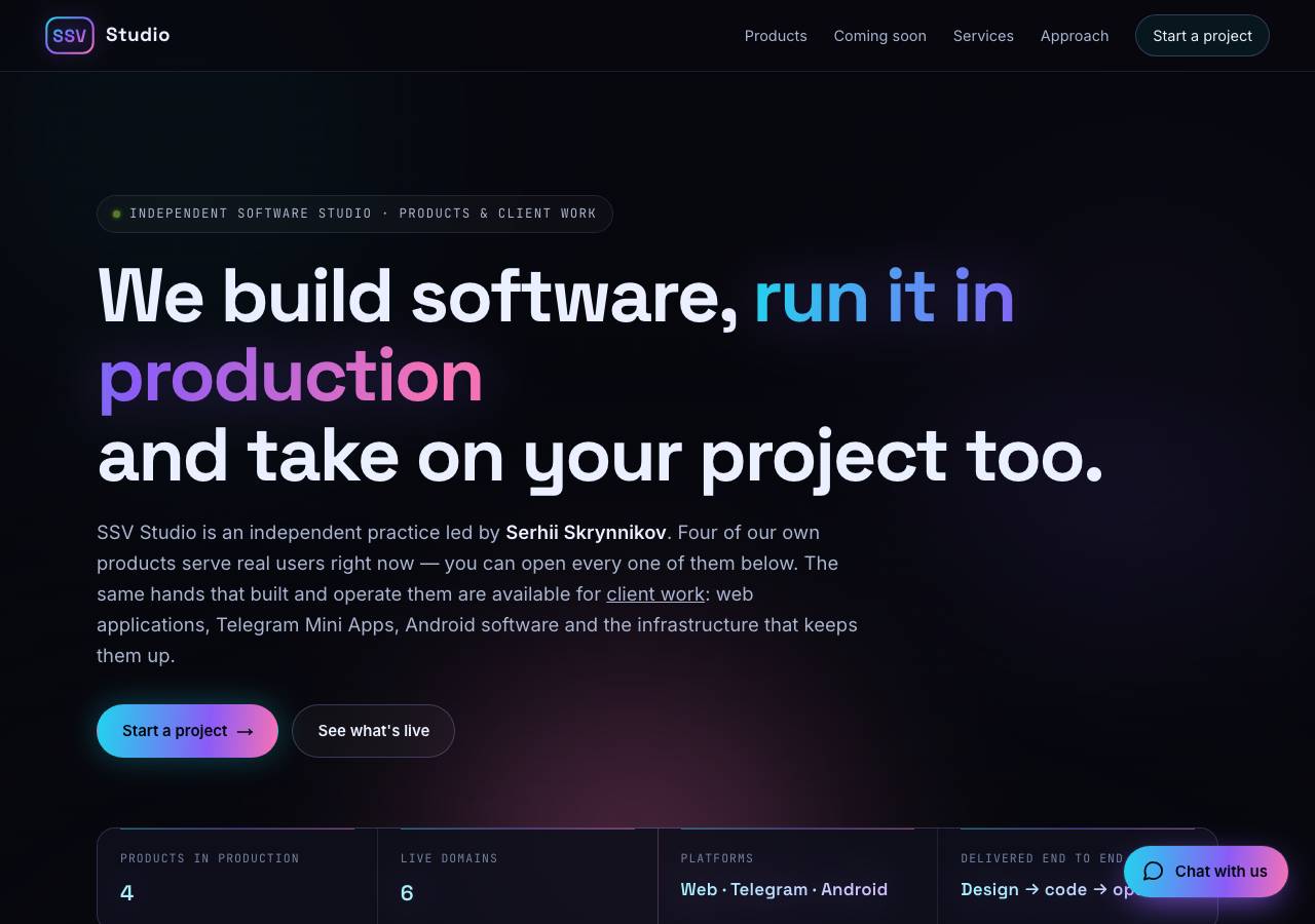 Screenshot of ssvstudio.dev taken by the zone census on 2026-09-04