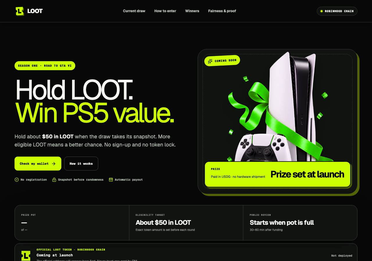 Screenshot of lootclub.xyz taken by the zone census on 2026-09-05