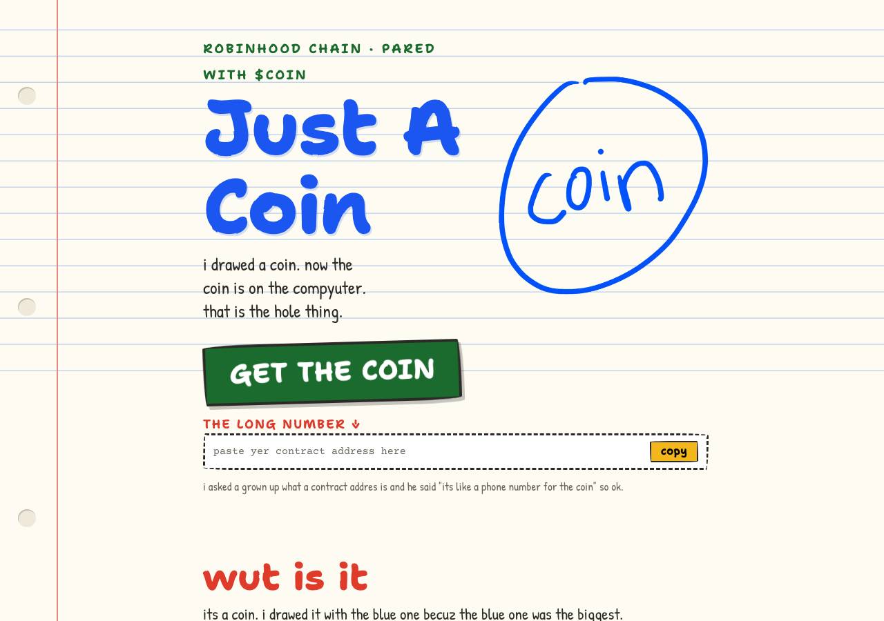 Screenshot of justacoinonrobinhood.fun taken by the zone census on 2026-09-06
