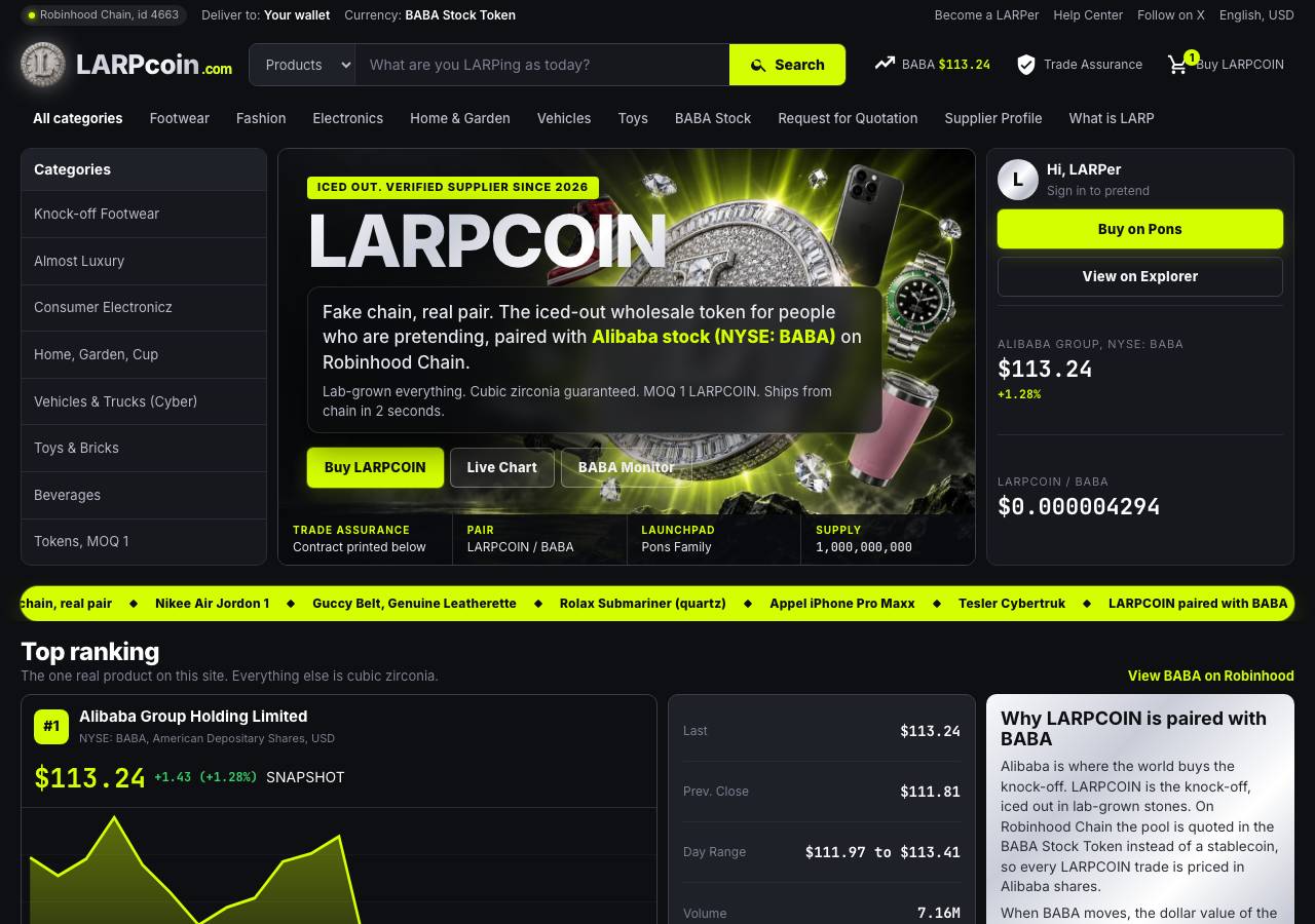 Screenshot of larpcoin.xyz taken by the zone census on 2026-09-06