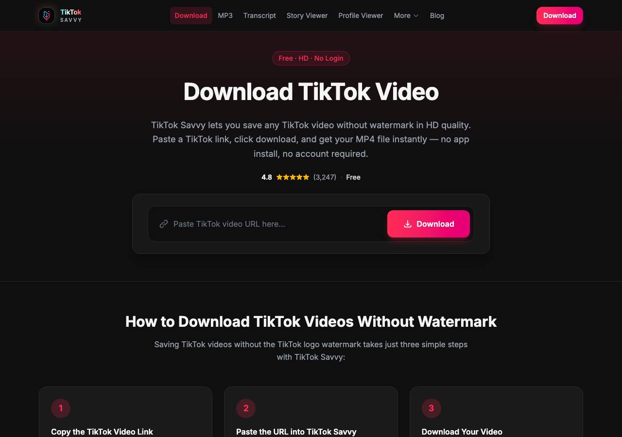 Screenshot of tiktoksavvy.app taken by the zone census on 2026-09-06