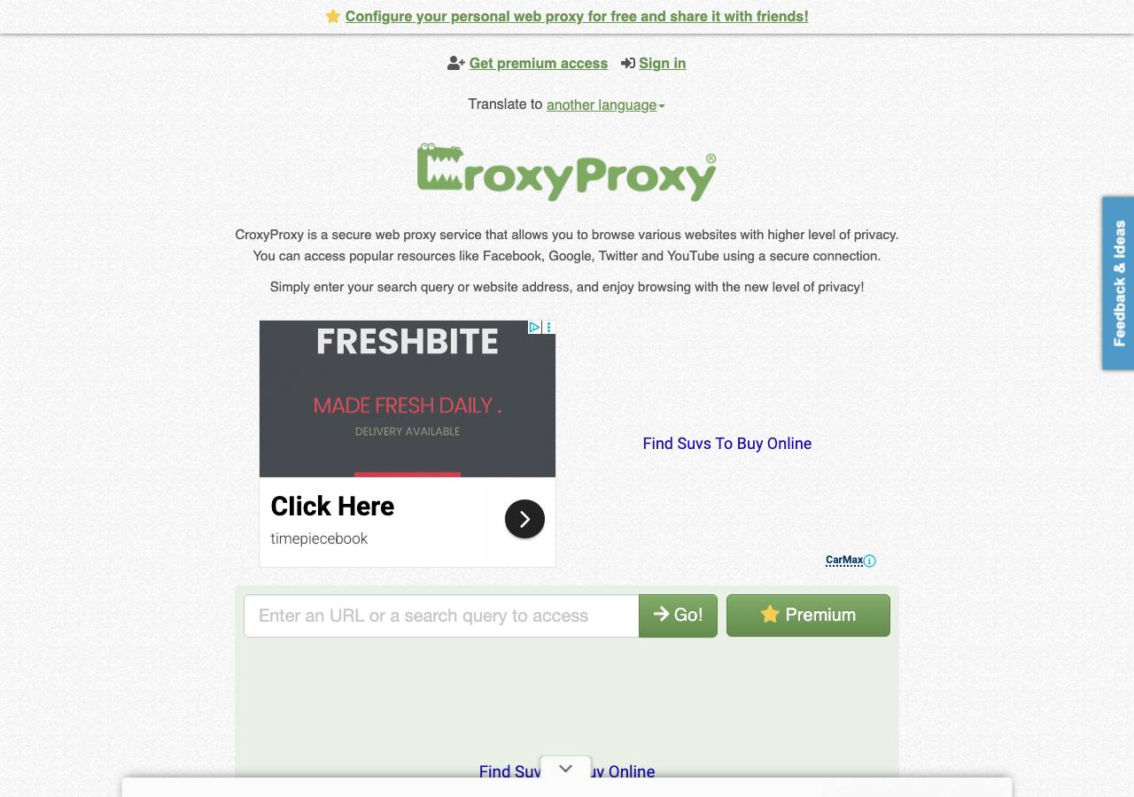 Screenshot of croxyproxy.homes taken by the zone census on 2026-09-08