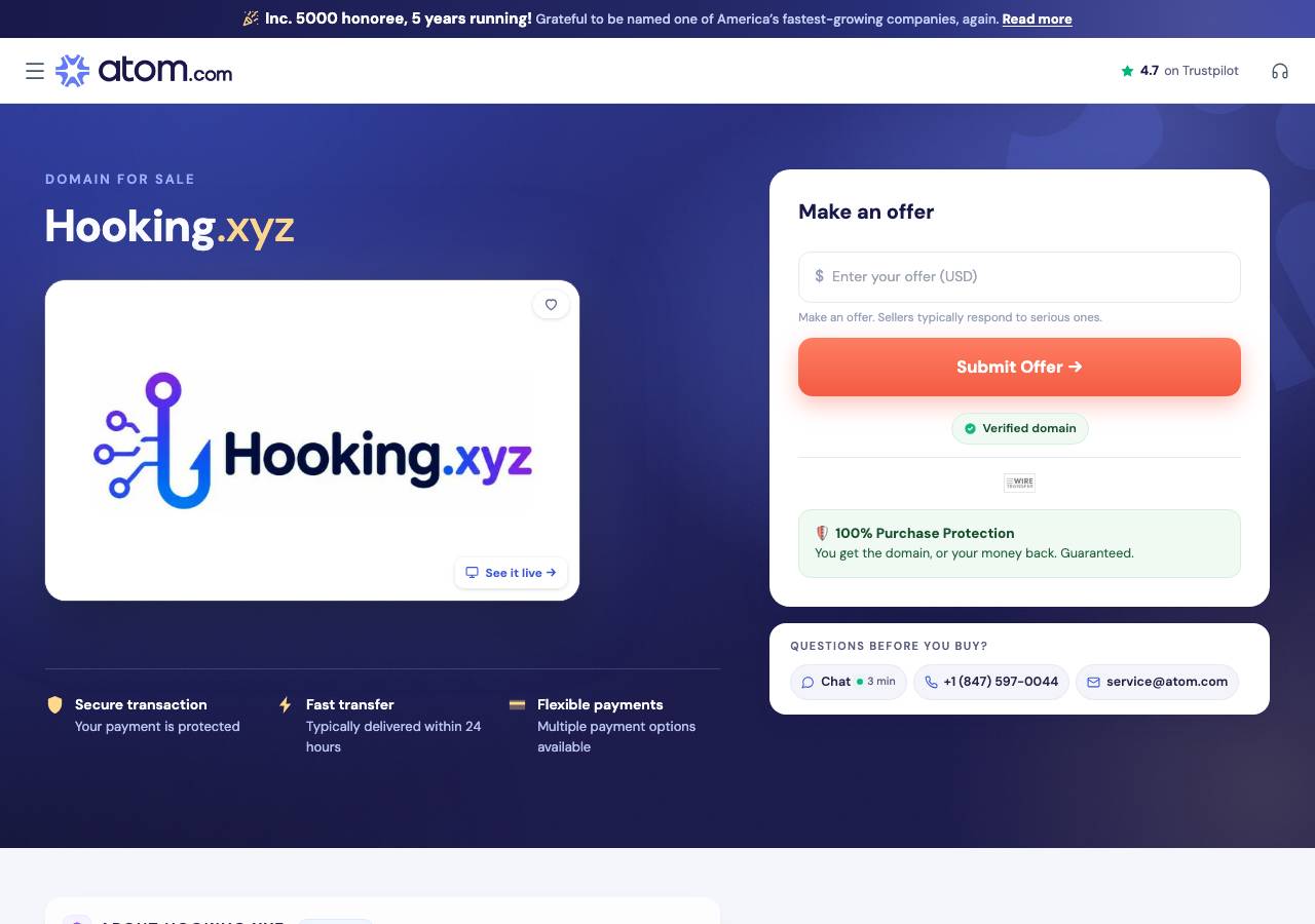 Screenshot of hooking.xyz taken by the zone census on 2026-09-08