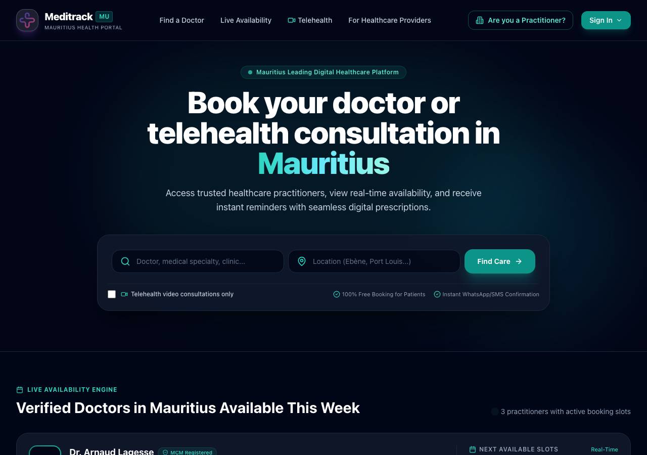 Screenshot of meditrack.clinic taken by the zone census on 2026-09-08