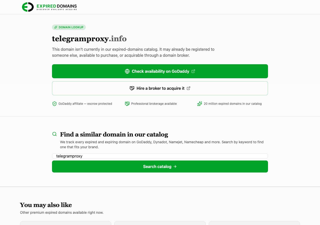 Screenshot of telegramproxy.info taken by the zone census on 2026-09-08