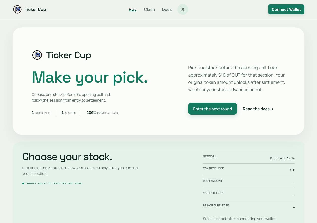 Screenshot of tickercup.xyz taken by the zone census on 2026-09-08