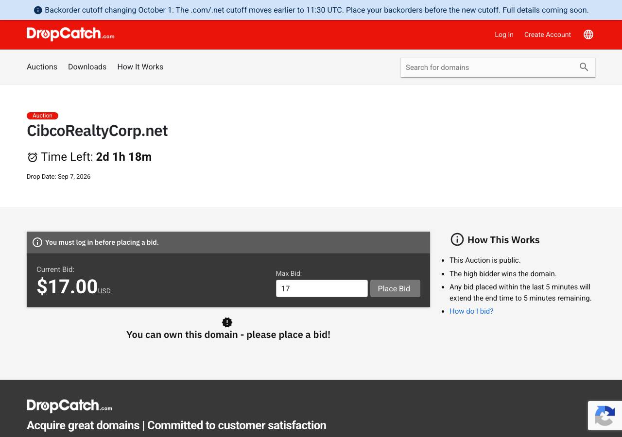 Screenshot of cibcorealtycorp.net taken by the zone census on 2026-09-09