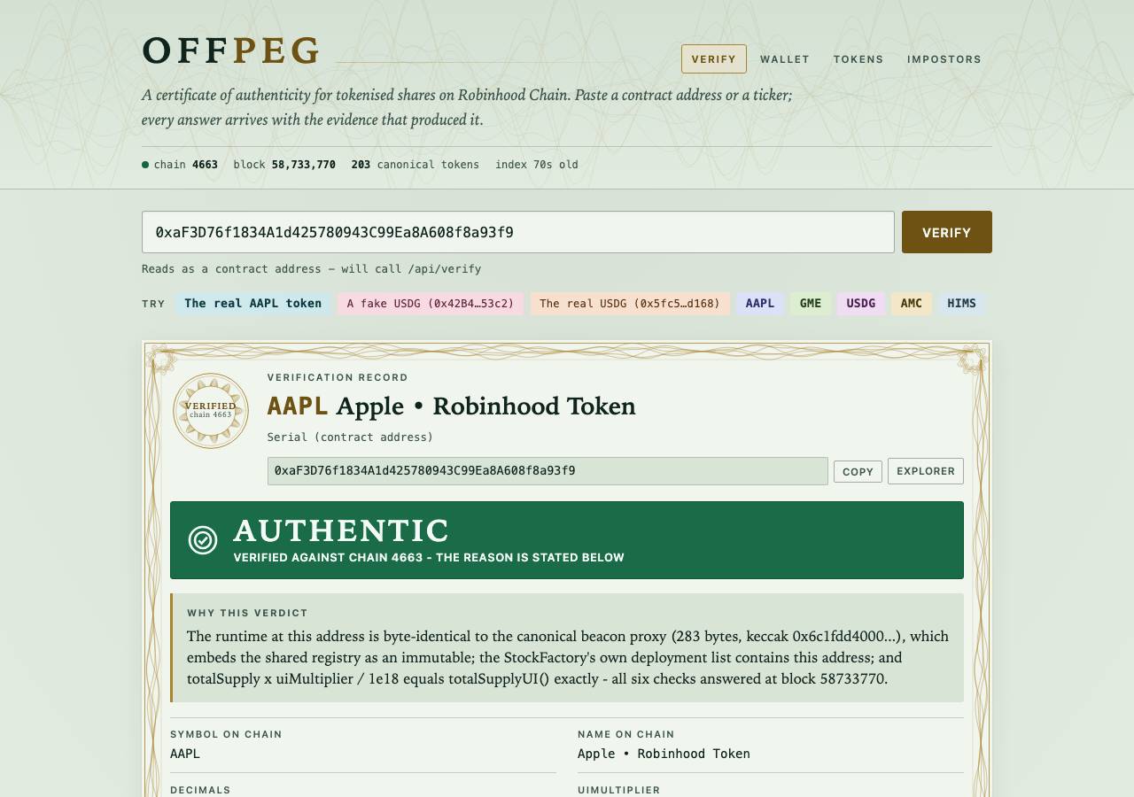 Screenshot of offpeg.fun taken by the zone census on 2026-09-09