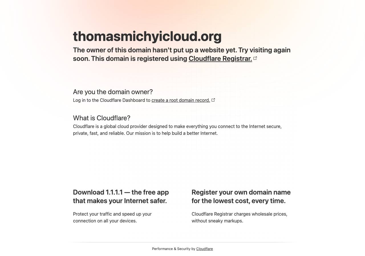 Screenshot of thomasmichyicloud.org taken by the zone census on 2026-09-09