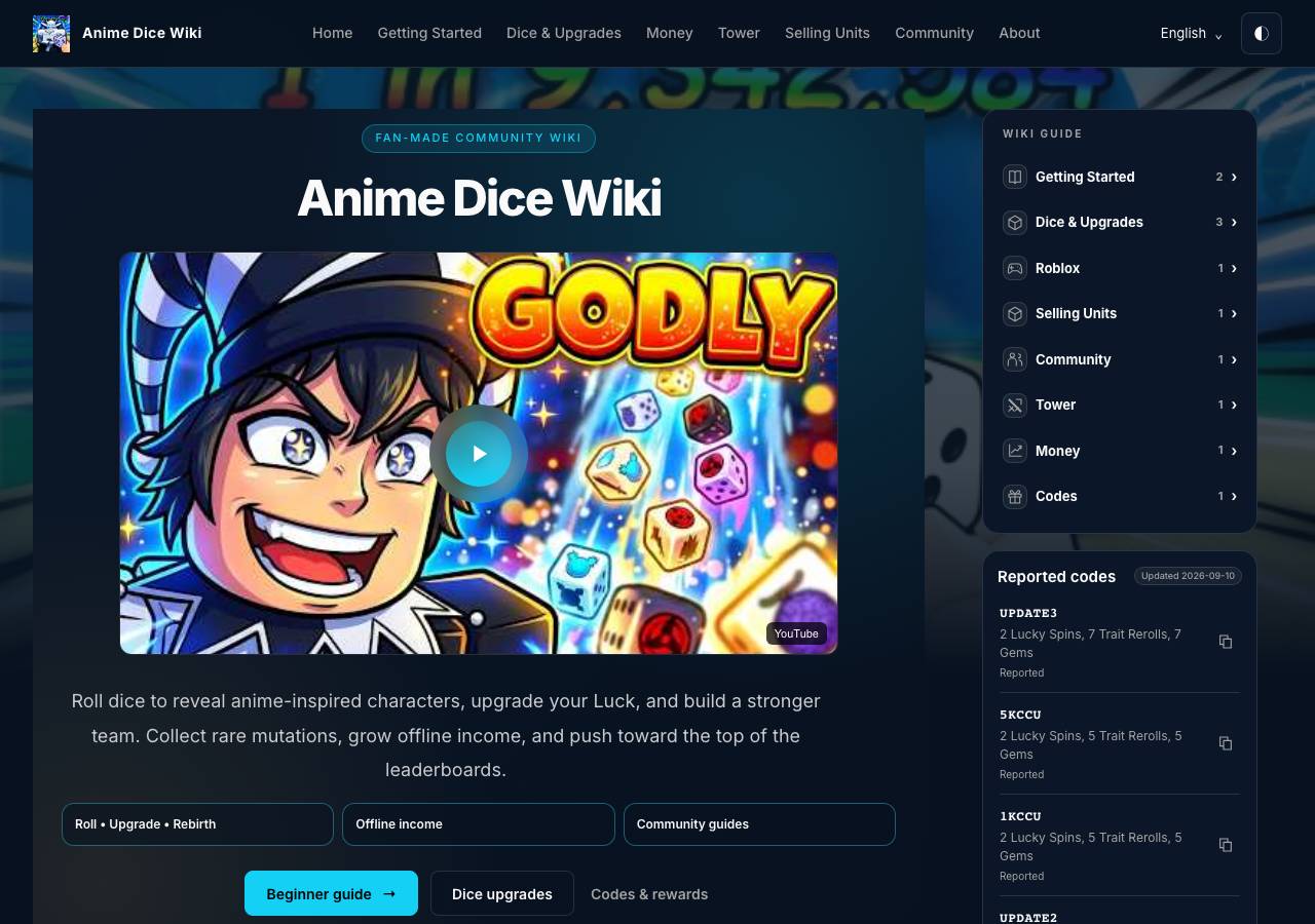 Screenshot of animedice-roblox.wiki taken by the zone census on 2026-09-10